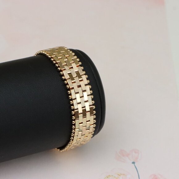 "Wide Rose Gold Bracelet with Textured Interlink & Ball Edge Design, XPBL0873 - Picture 8 of 13